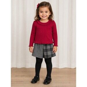 Wonder Nation Toddler Girls Holiday Outfit Set 3T Red Ribbed Top Houndstooth NWT